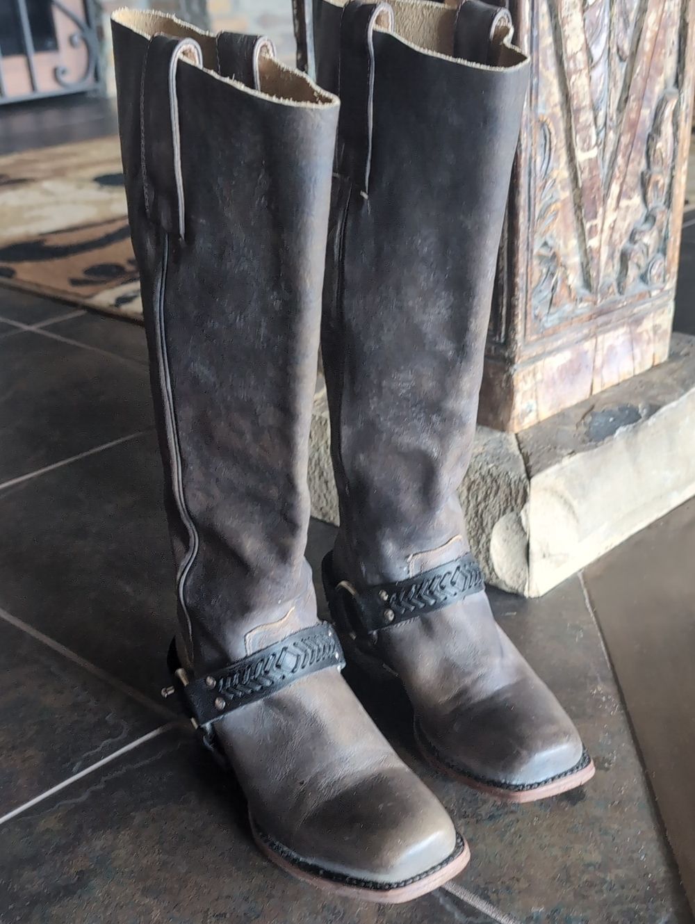 Freebird by Steven Timber Stone w Black 🖤 Harness Tall Leather Riding Boots - Picture 3 of 16